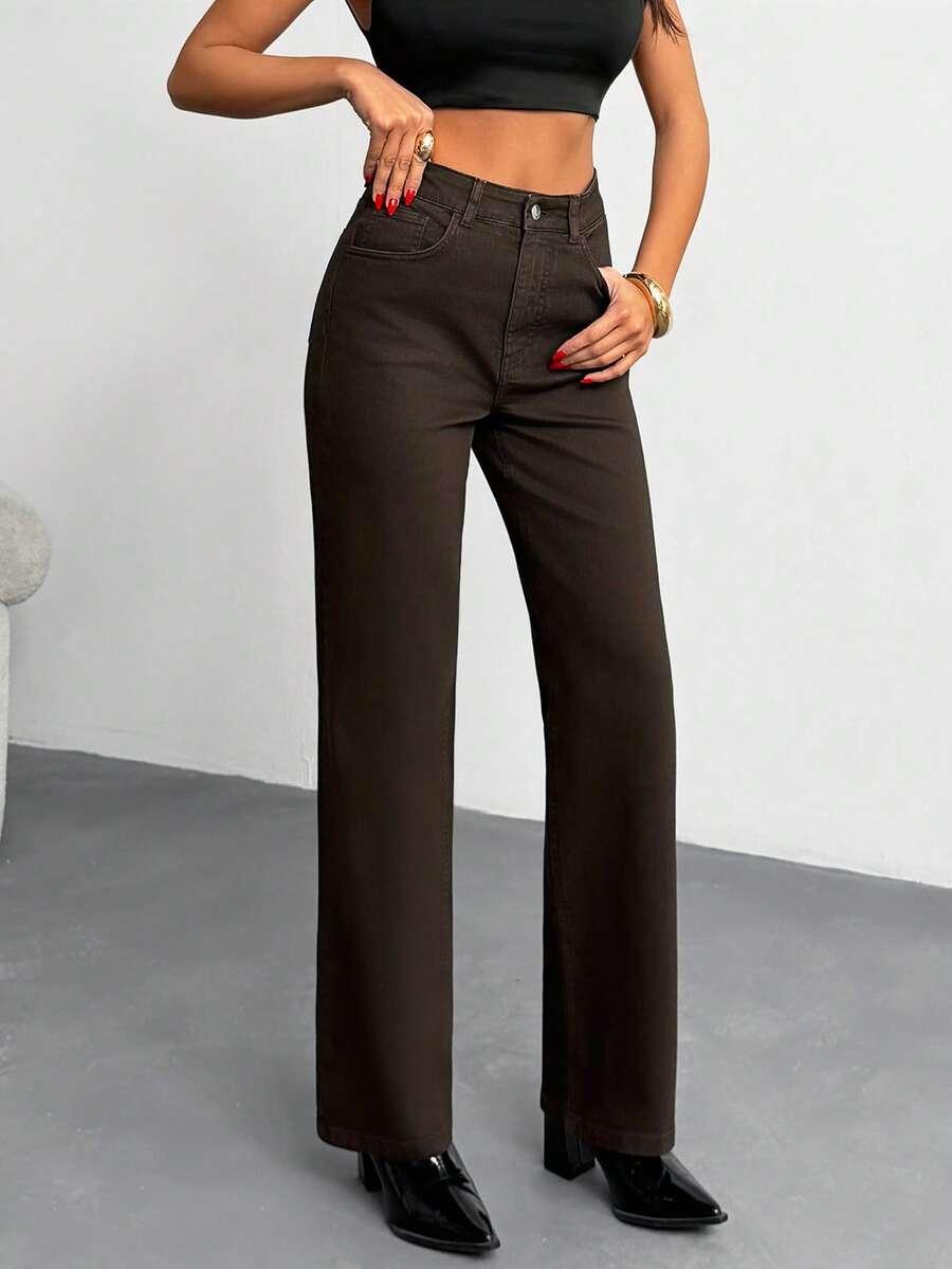 BRĄZOWE SPODNIE JEANS 