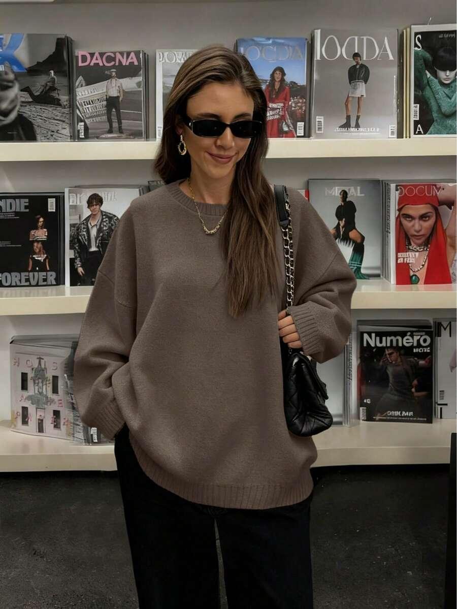 BRĄZOWY SWETER OVERSIZE
