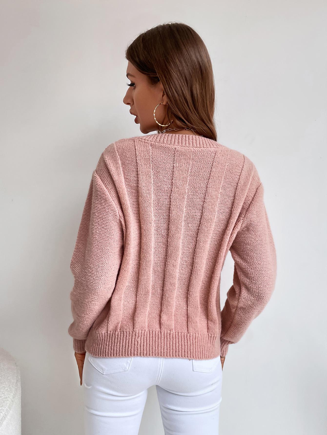 RÓŻOWY SWETER V NECK 