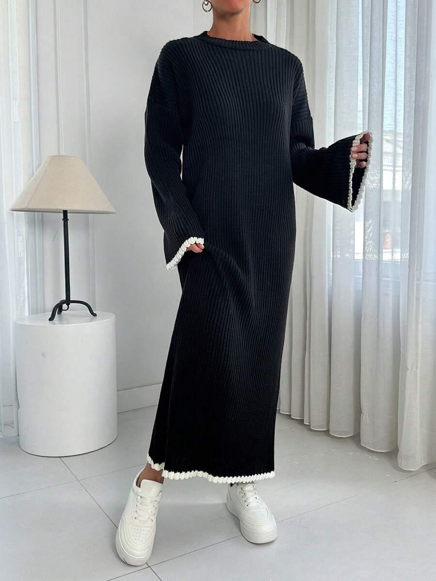 CZARNA DZIANINOWA SUKIENKA OVERSIZE