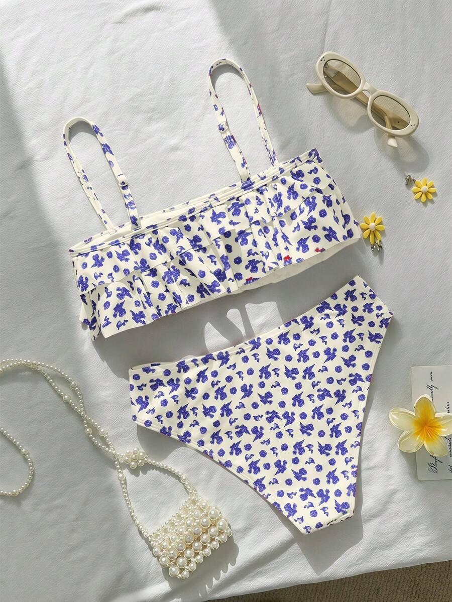 KOMPLET BIKINI WZÓR KWIATY
