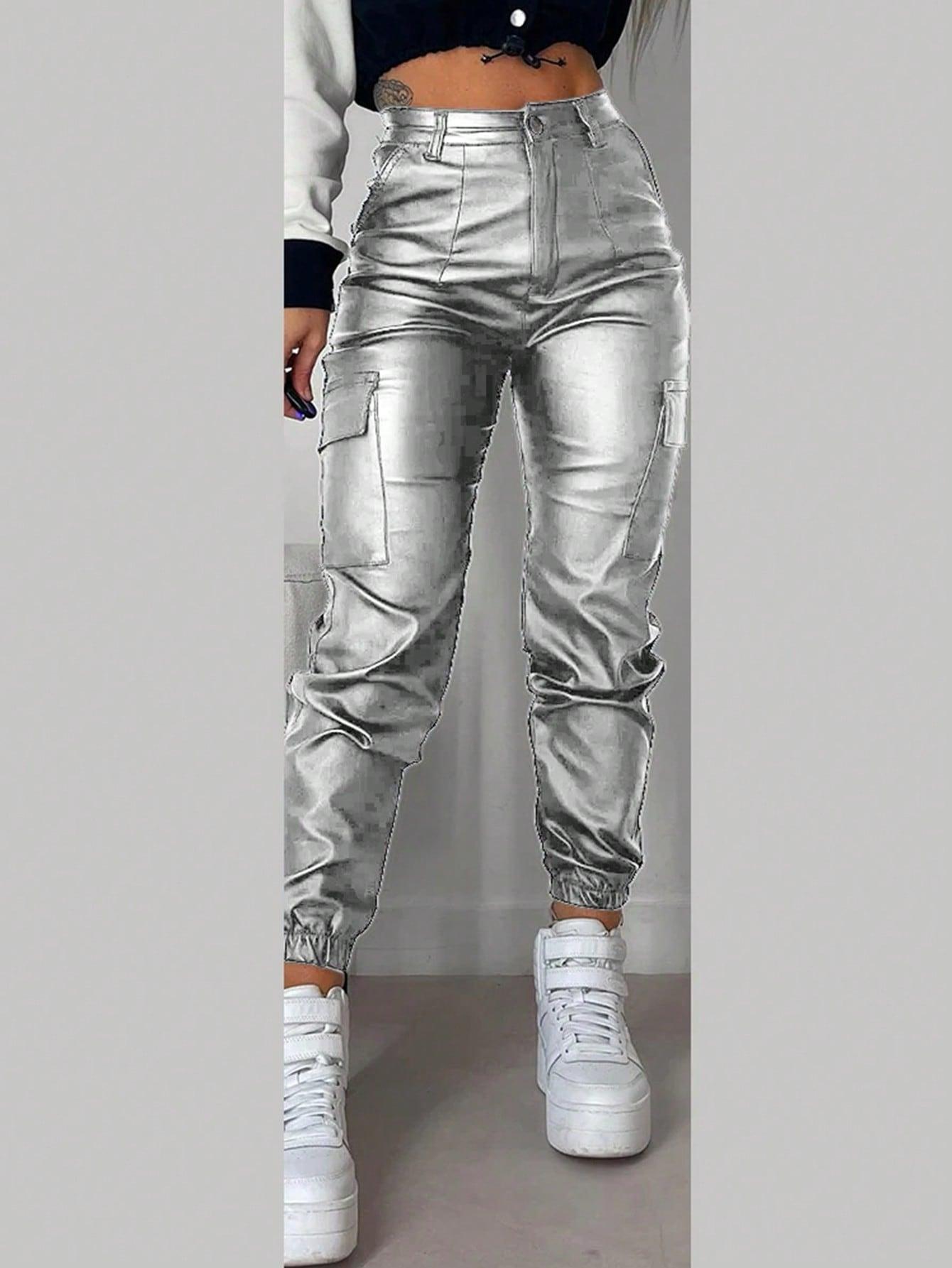 srebrne spodnie joggery