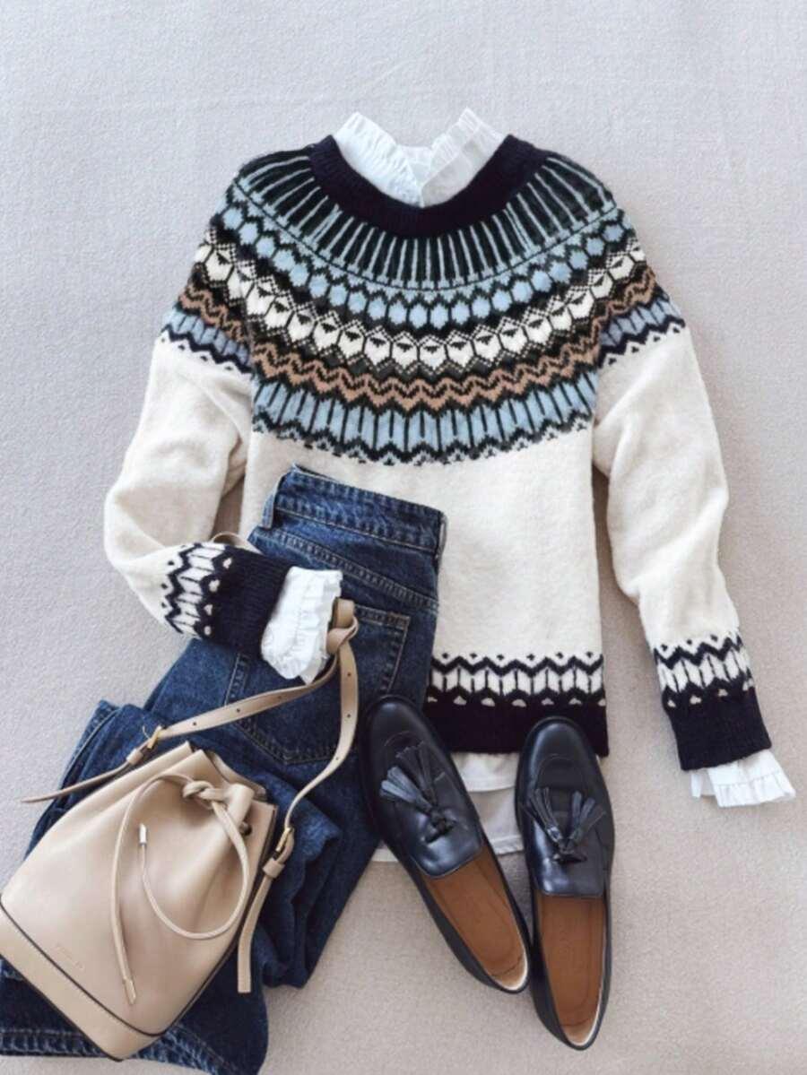 kolorowy sweter print 