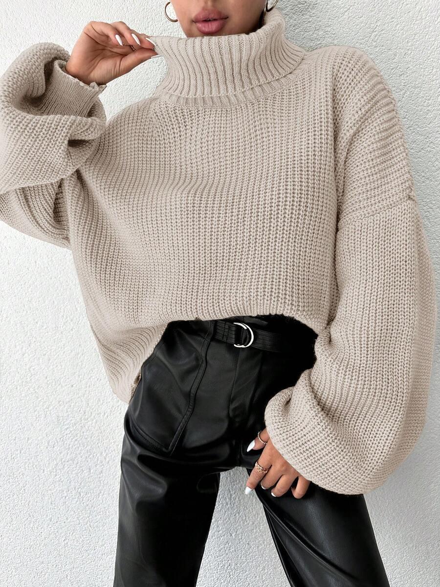 BEŻOWY DZIANINOWY SWETER GOLF