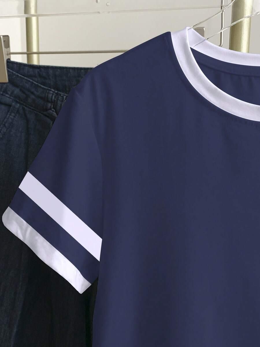 niebieski t-shirt okrągły dekolt 