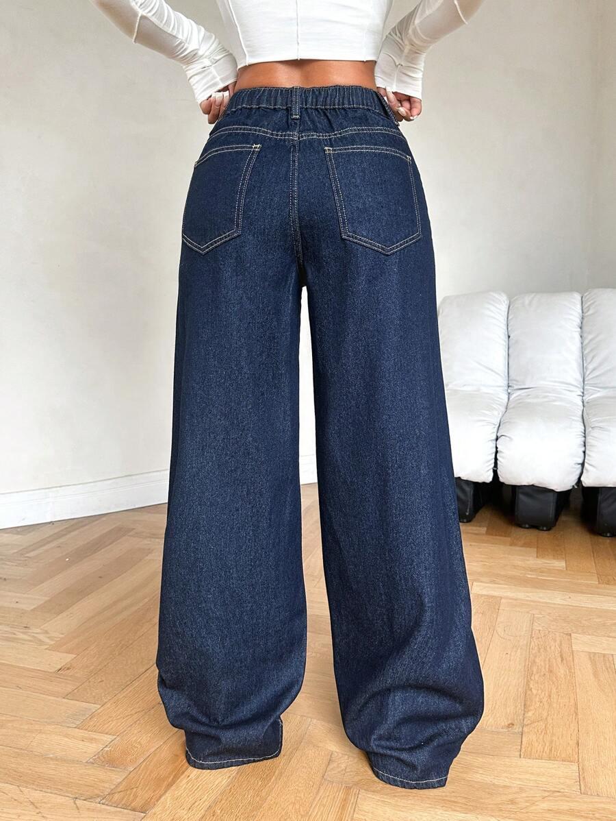 SZEROKIE GRANATOWE JEANSY 