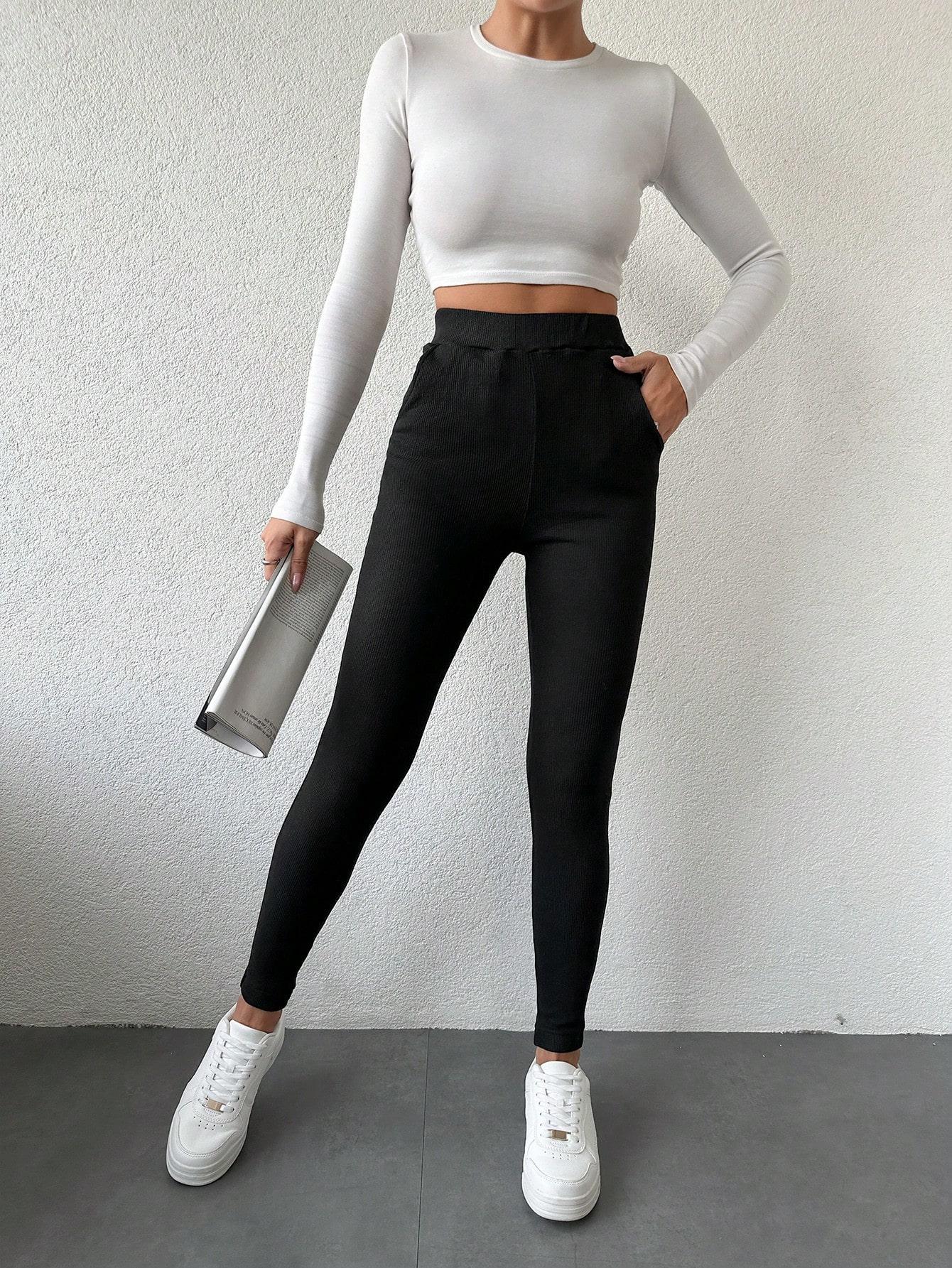 czarne legginsy kieszenie