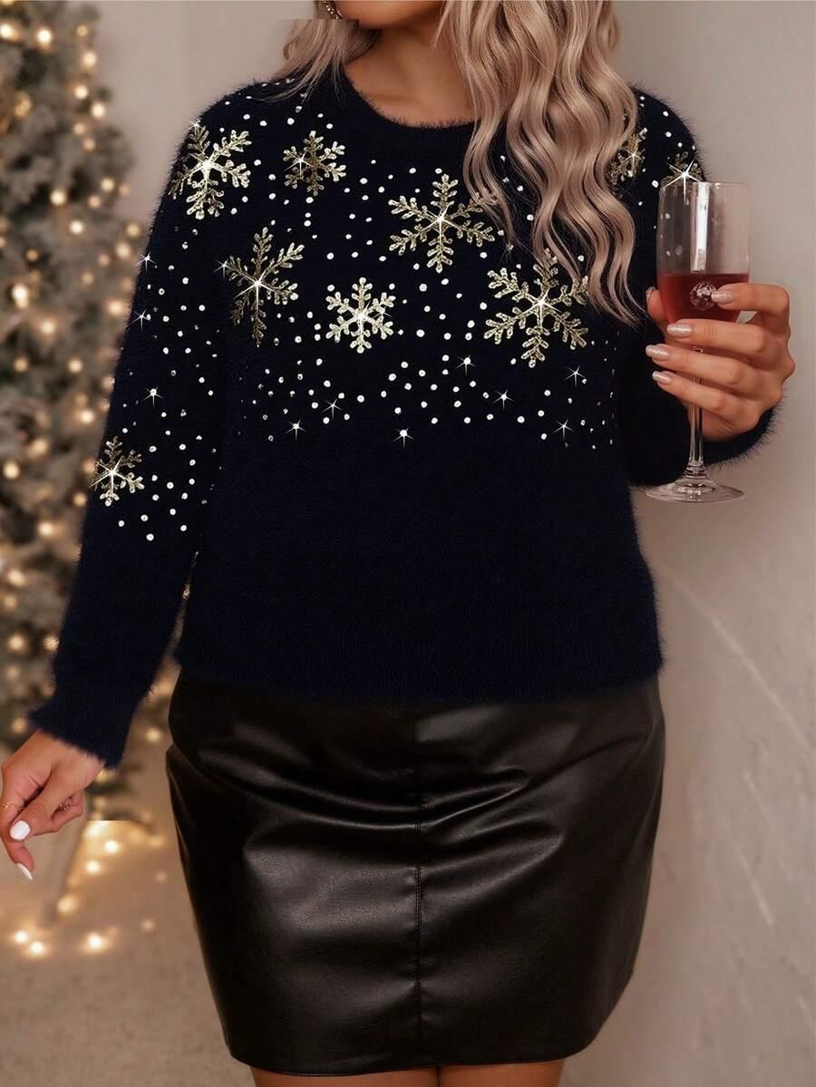 granatowy sweter zdobienie