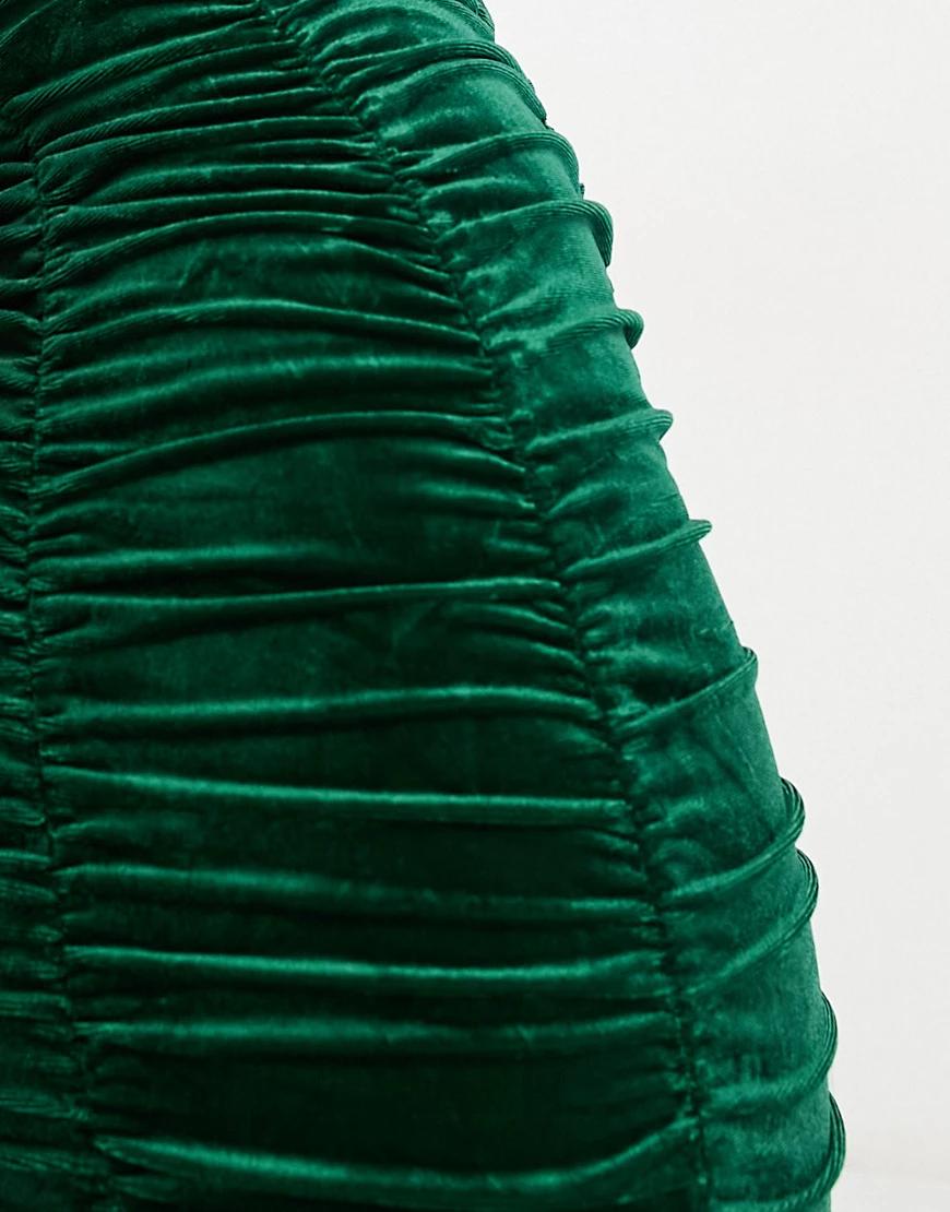 zielona marszczona mini sukienka welur