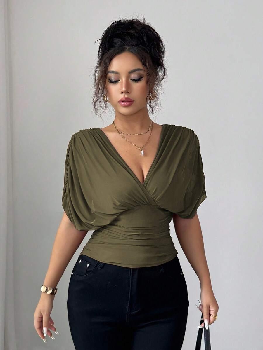 ZIELONA BLUZKA V-NECK