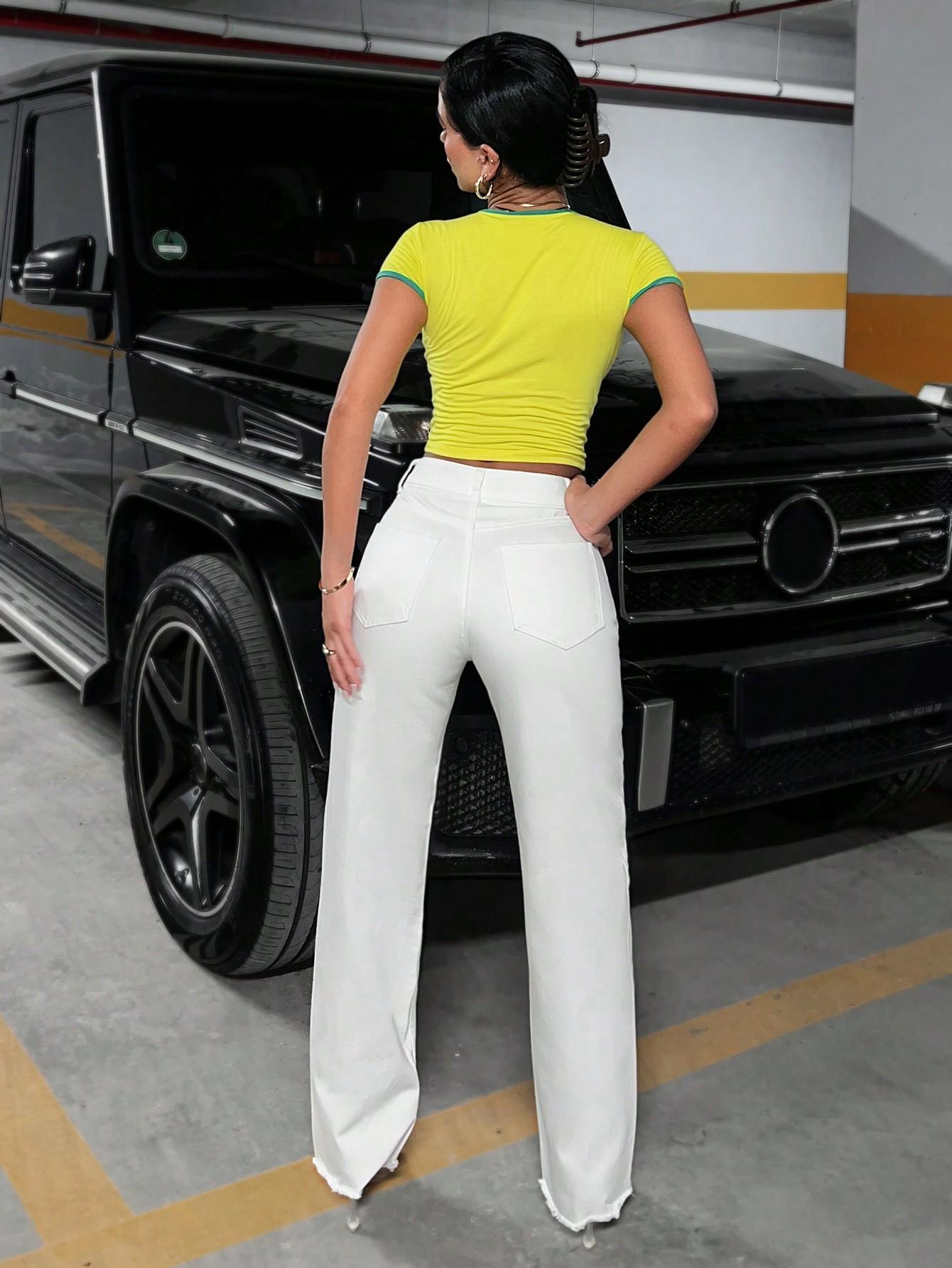 PROSTE SPODNIE JEANS ZAMEK