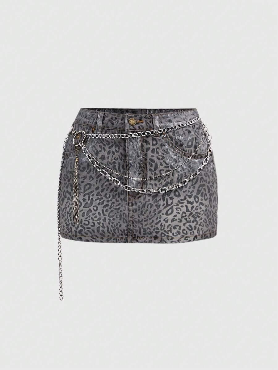 JEANSOWA MINI SPÓDNICA ANIMAL PRINT 