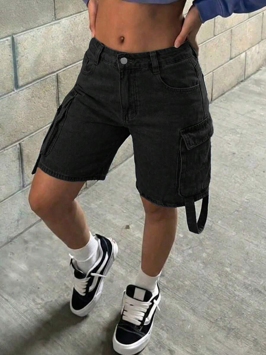 czarne cargo spodenki jeans
