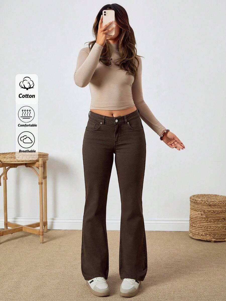 BRĄZOWE SPODNIE JEANS