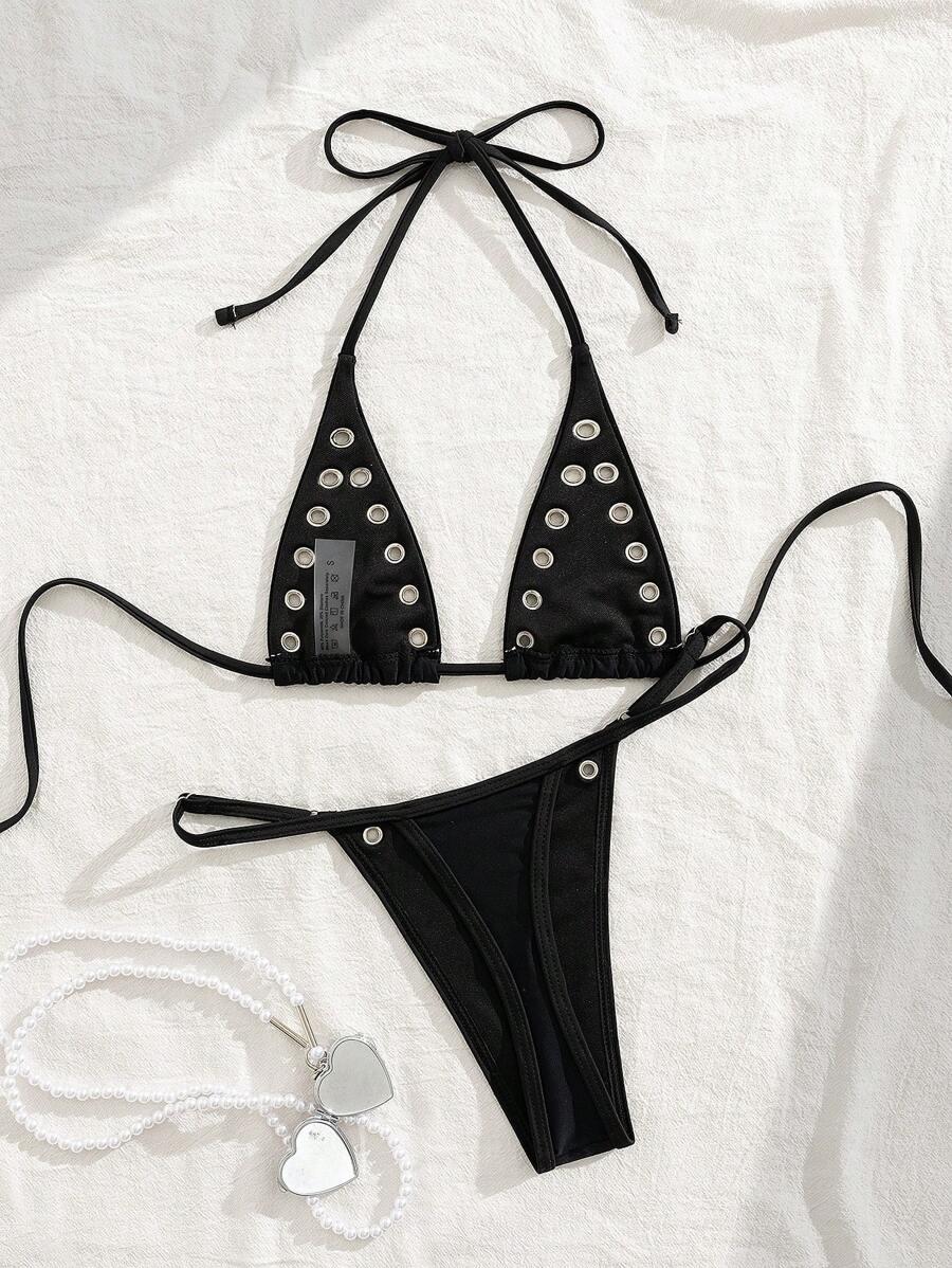 CZARNY KOMPLET BIKINI WIĄZANIE