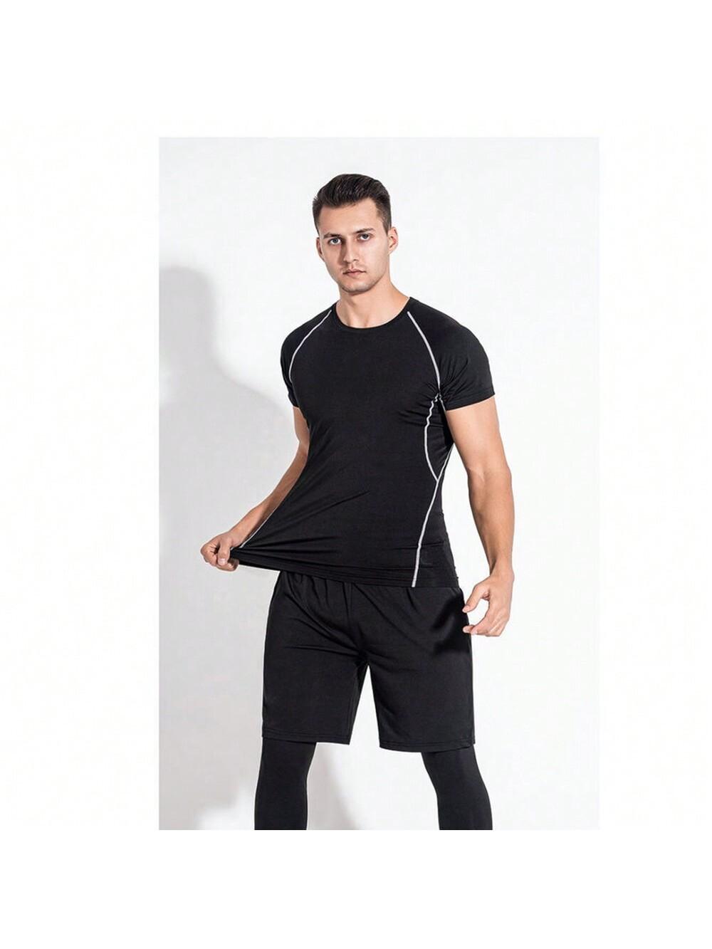 czarny t-shirt spodenki legginsy komplet 