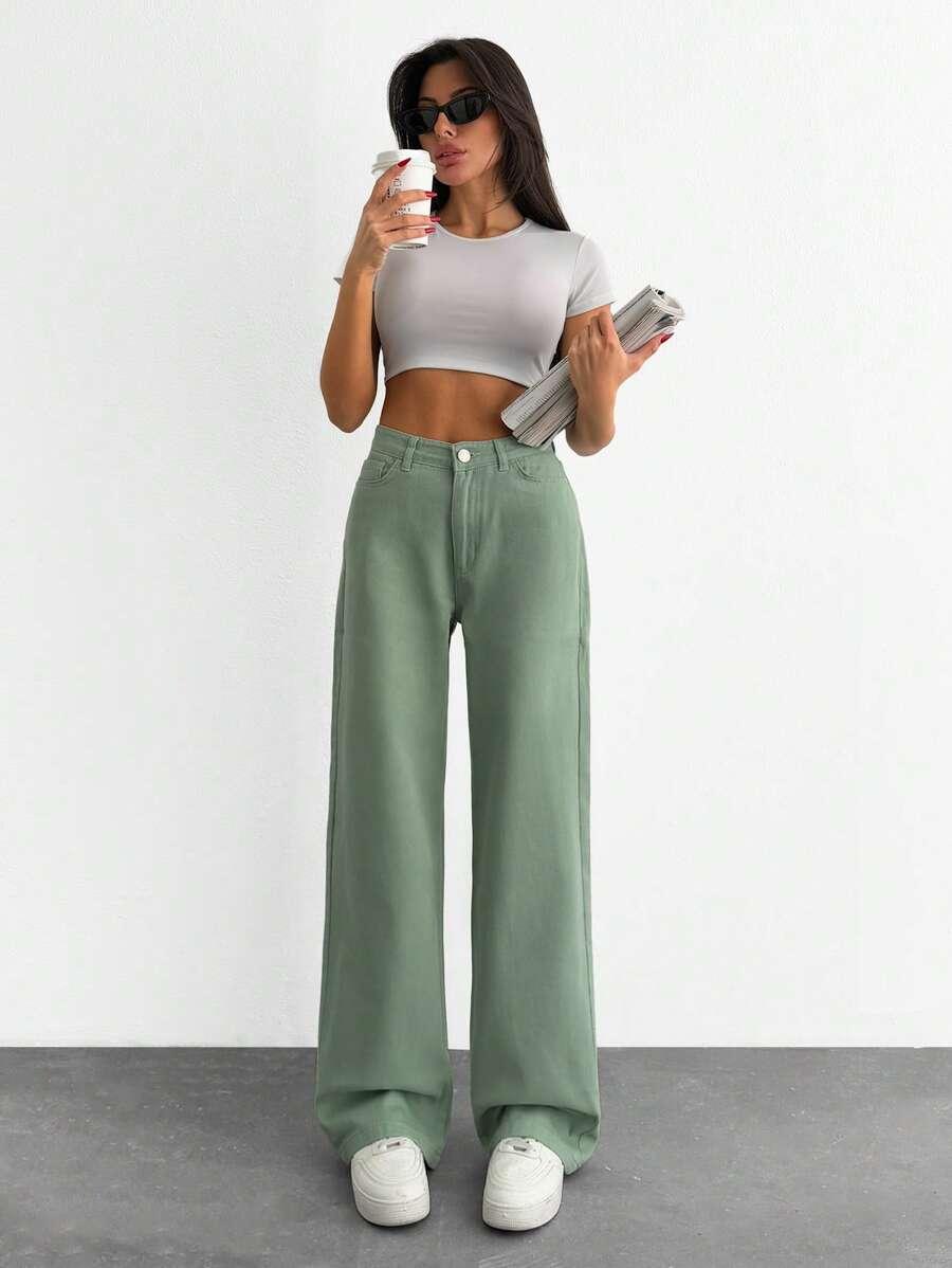 ZIELONE SPODNIE JEANS