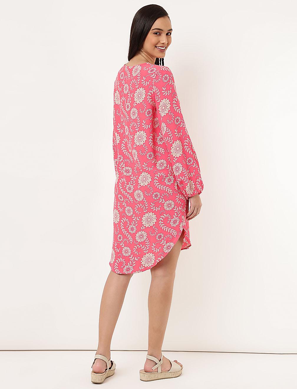 różowa sukienka print T42-3215K-A4