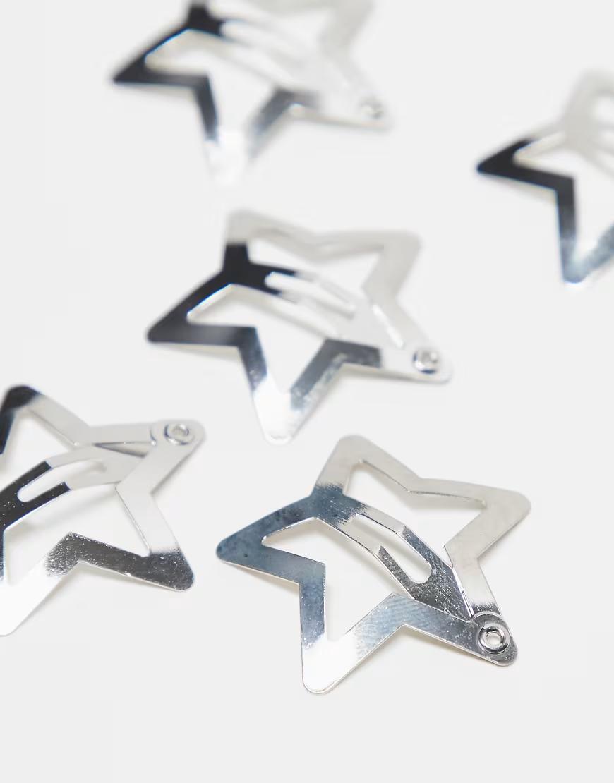 SREBRNE SPINKI DO WŁOSÓW W KSZTAŁCIE GWIAZDEK 5-PACK