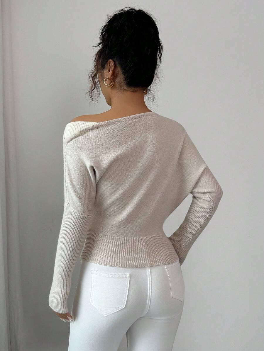 BEŻOWY SWETER DŁUGI RĘKAW 