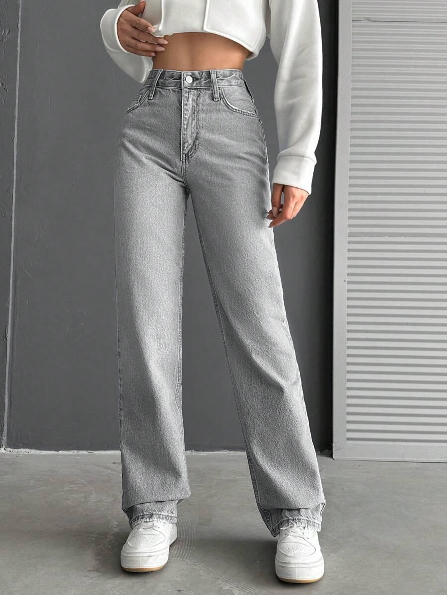 SZARE SPODNIE JEANS PROSTE NOGAWKI