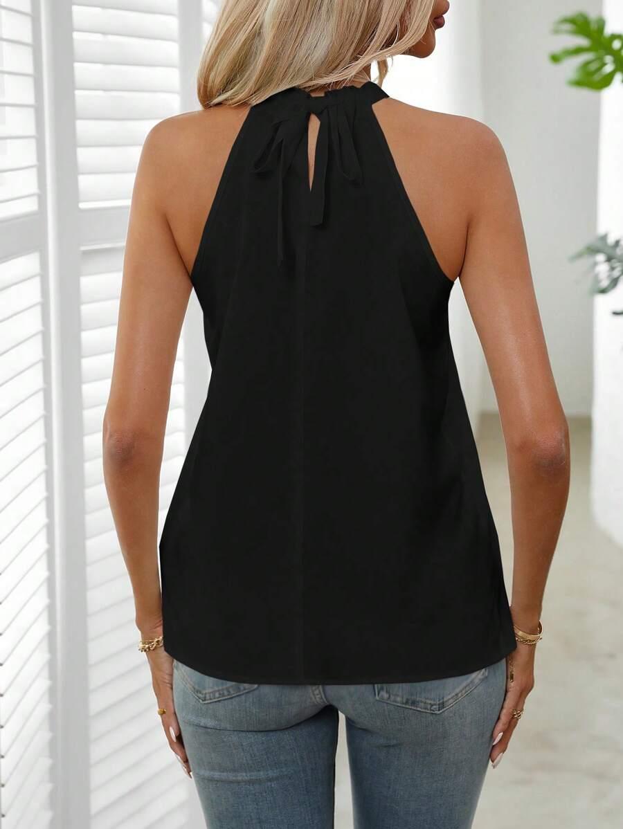 CZARNA BLUZKA WIĄZANA NA SZYI 