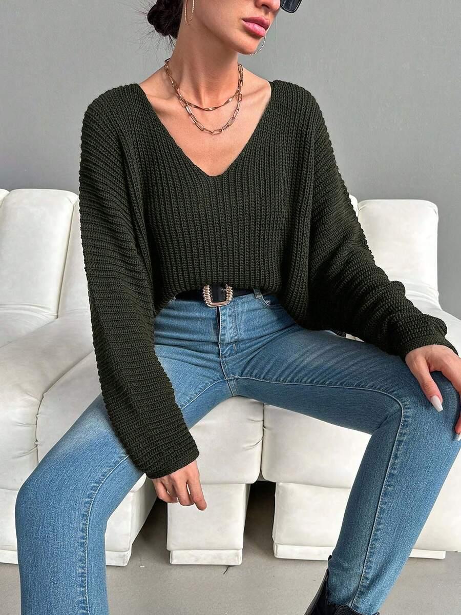ZIELONY SWETER V-NECK