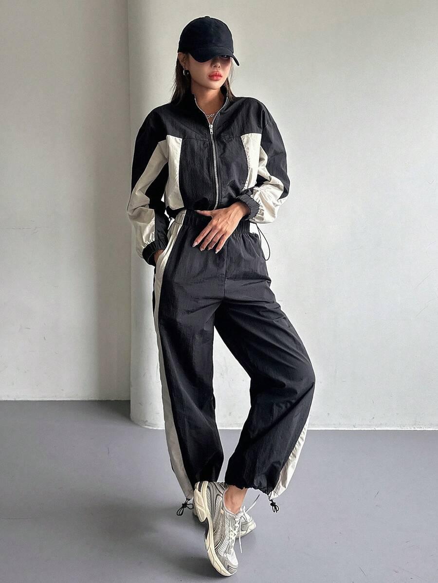 KOMPLET BLUZA SPODNIE KONTRAST