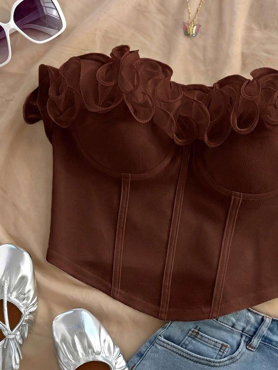 brązowy top odkryte ramiona