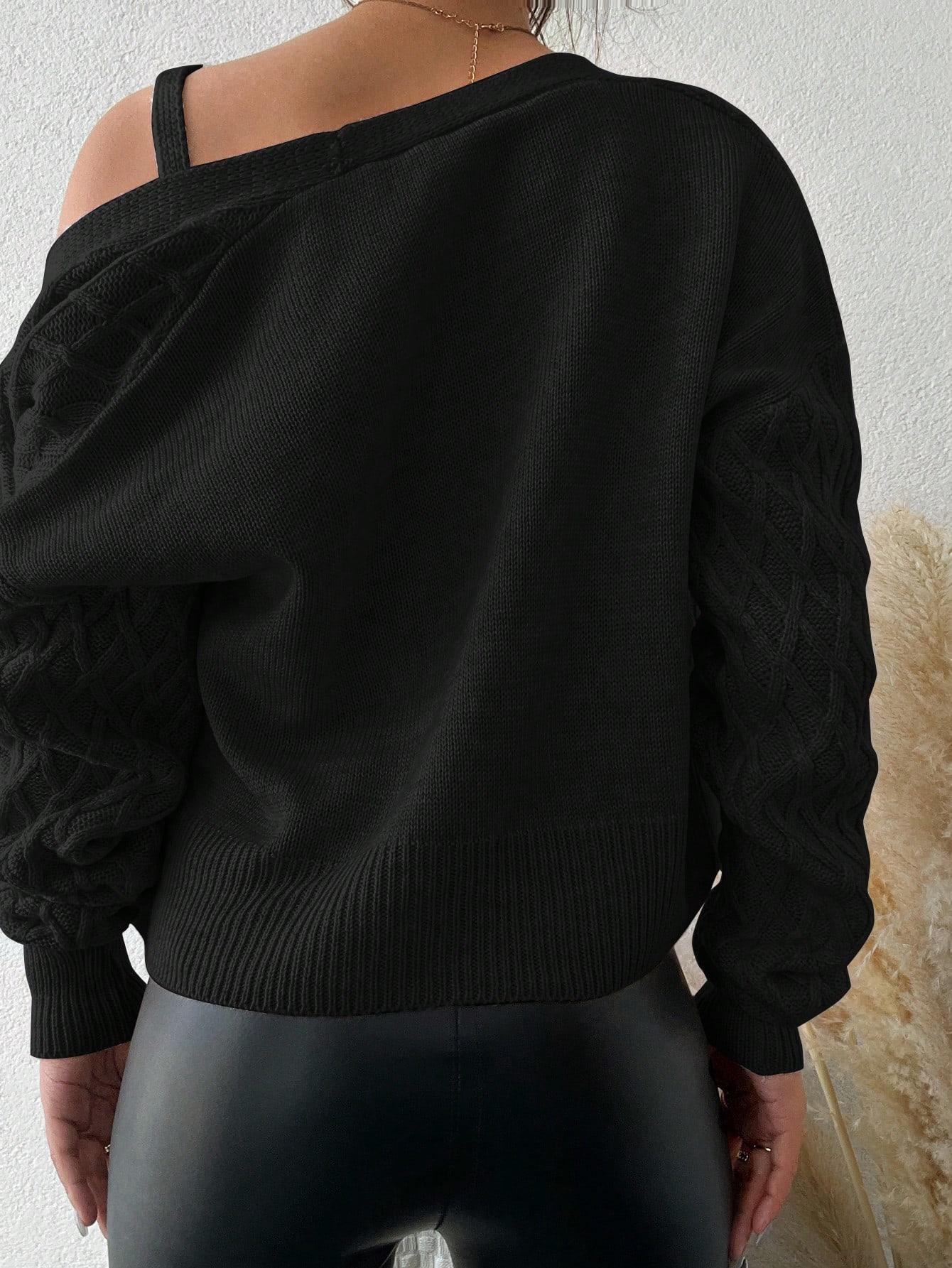 CZARNY DZIANINOWY KOMPLET TOP SWETER