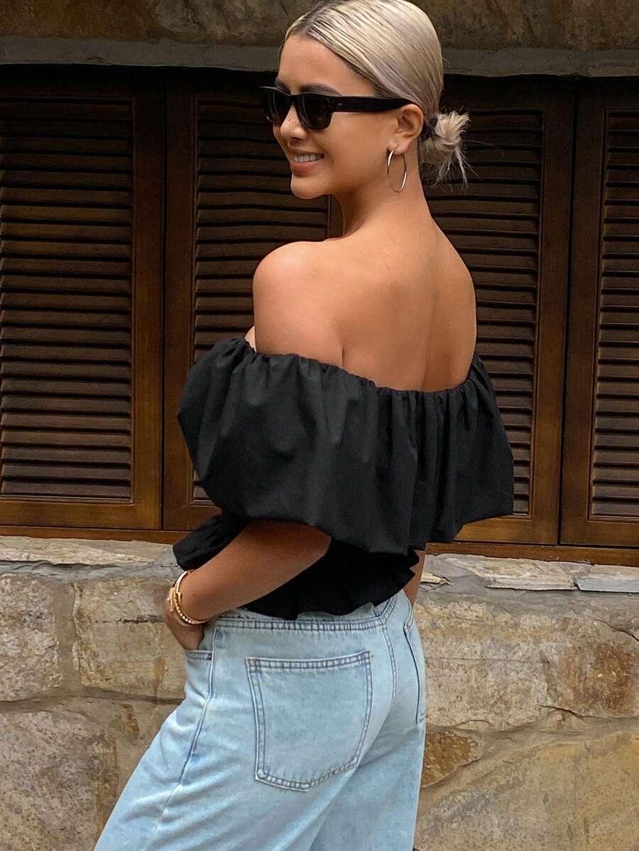 CZARNA BLUZKA FALBANY
