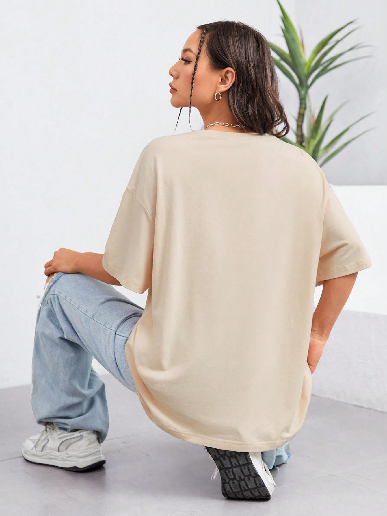 t-shirt okrągły dekolt nadruk