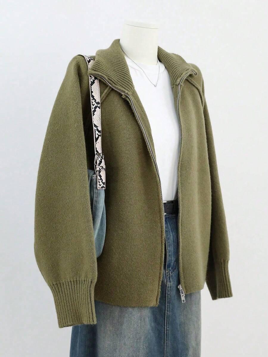 ZIELONY DZIANINOWY SWETER ZIP