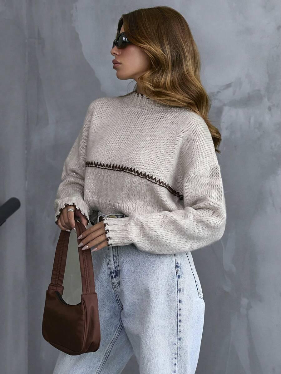 BEŻOWY SWETER DŁUGI RĘKAW