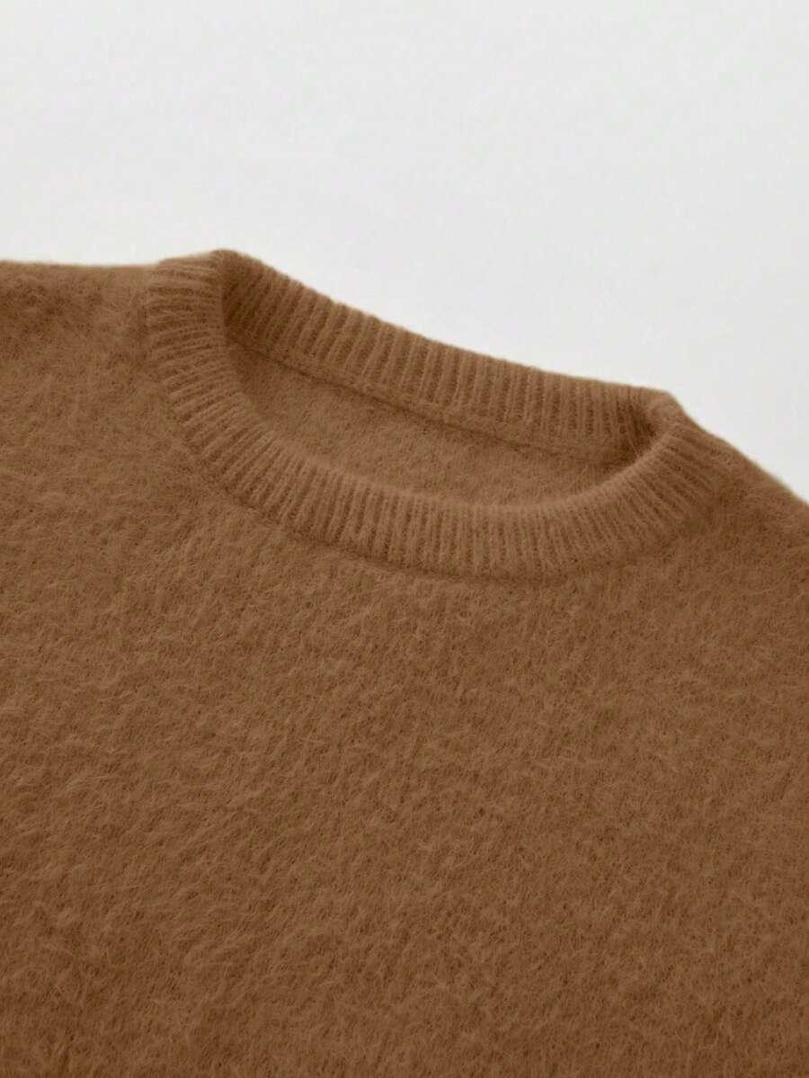 BRĄZOWY SWETER OKRĄGŁY DEKOLT 