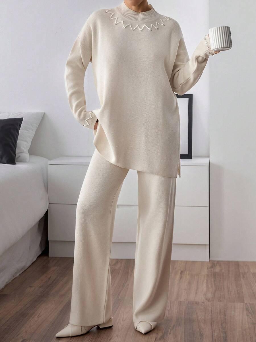kremowy dzianinowy sweter 
