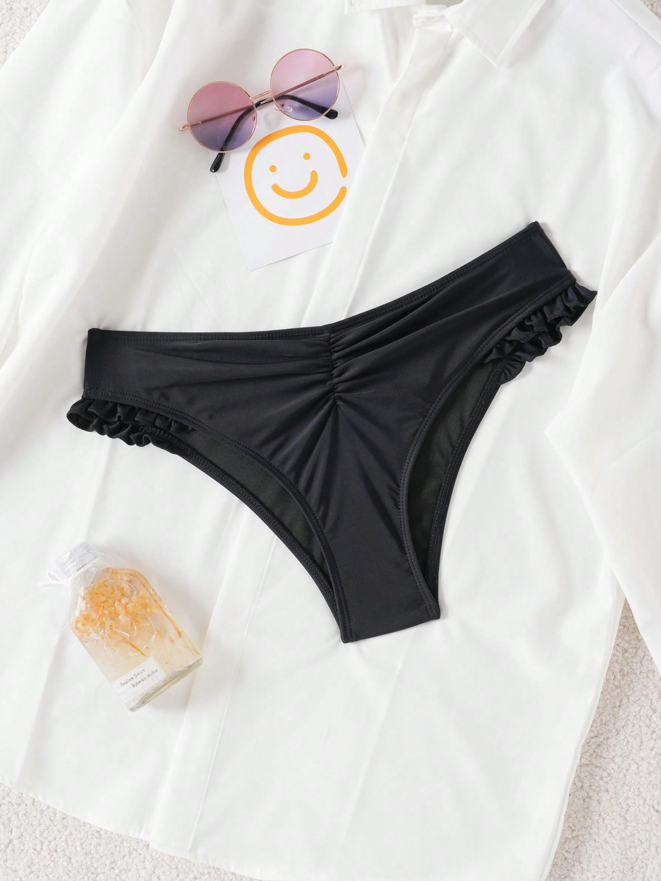 CZARNY dół od bikini marszczenie