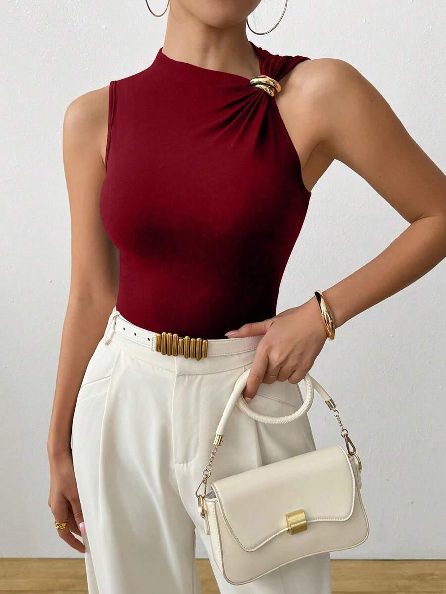 bordowy top zdobienie 