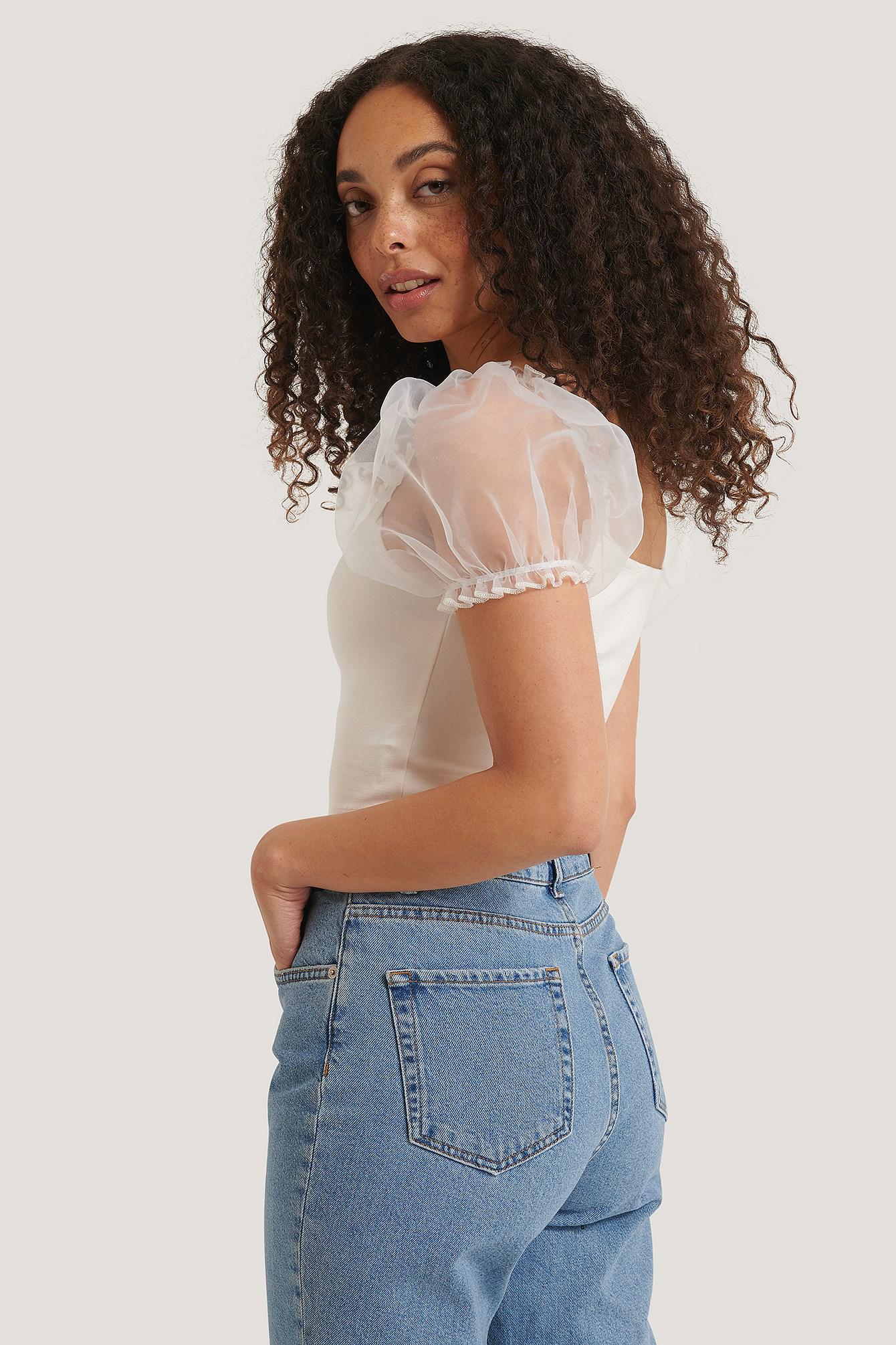 BIAŁY TOP RĘKAWY ORGANZA