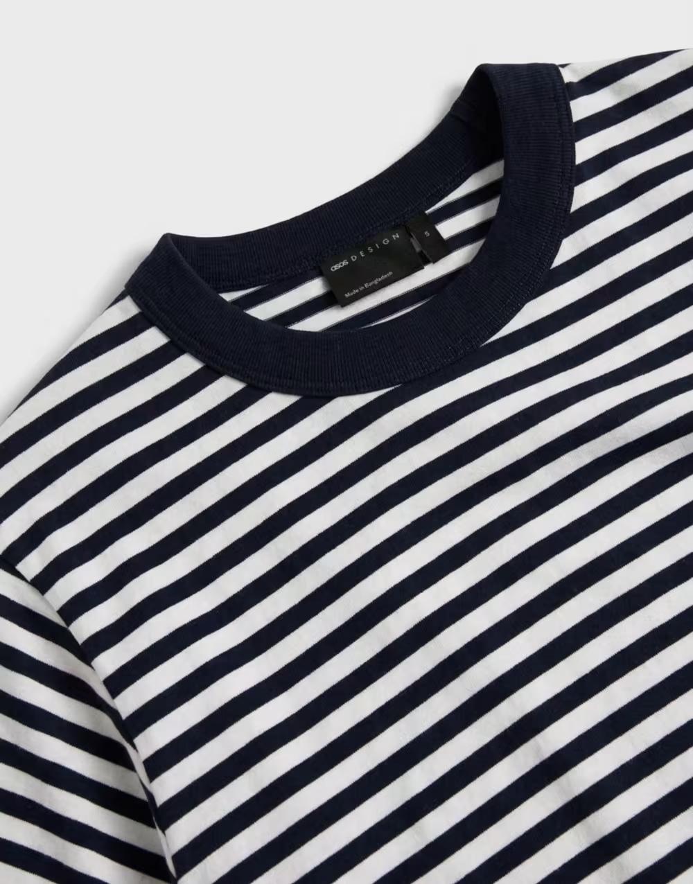 T-SHIRT OKRĄGŁY DEKOLT paski kontrast