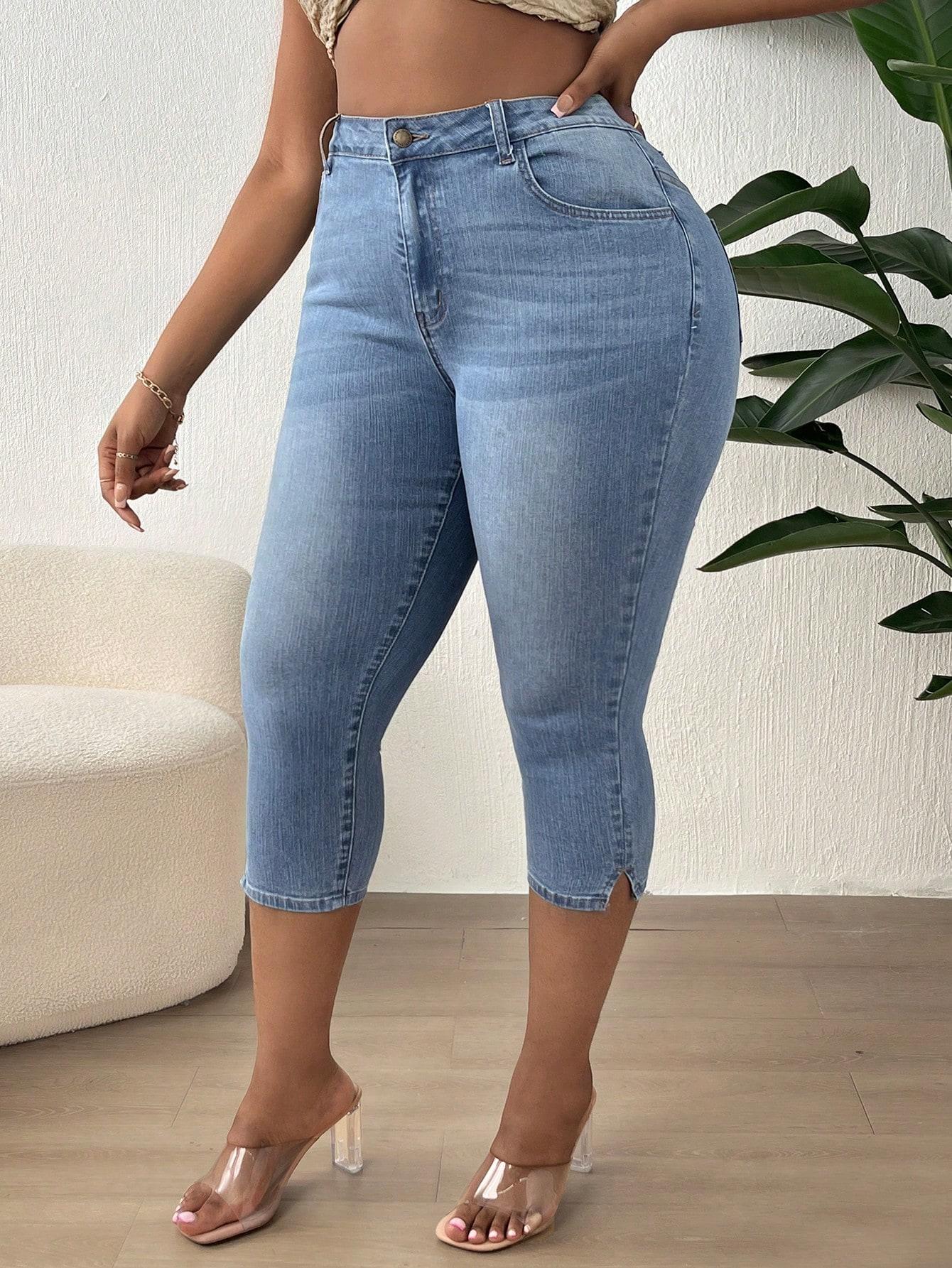 SPODNIE RURKI JEANS 3/4 WYSOKI STAN