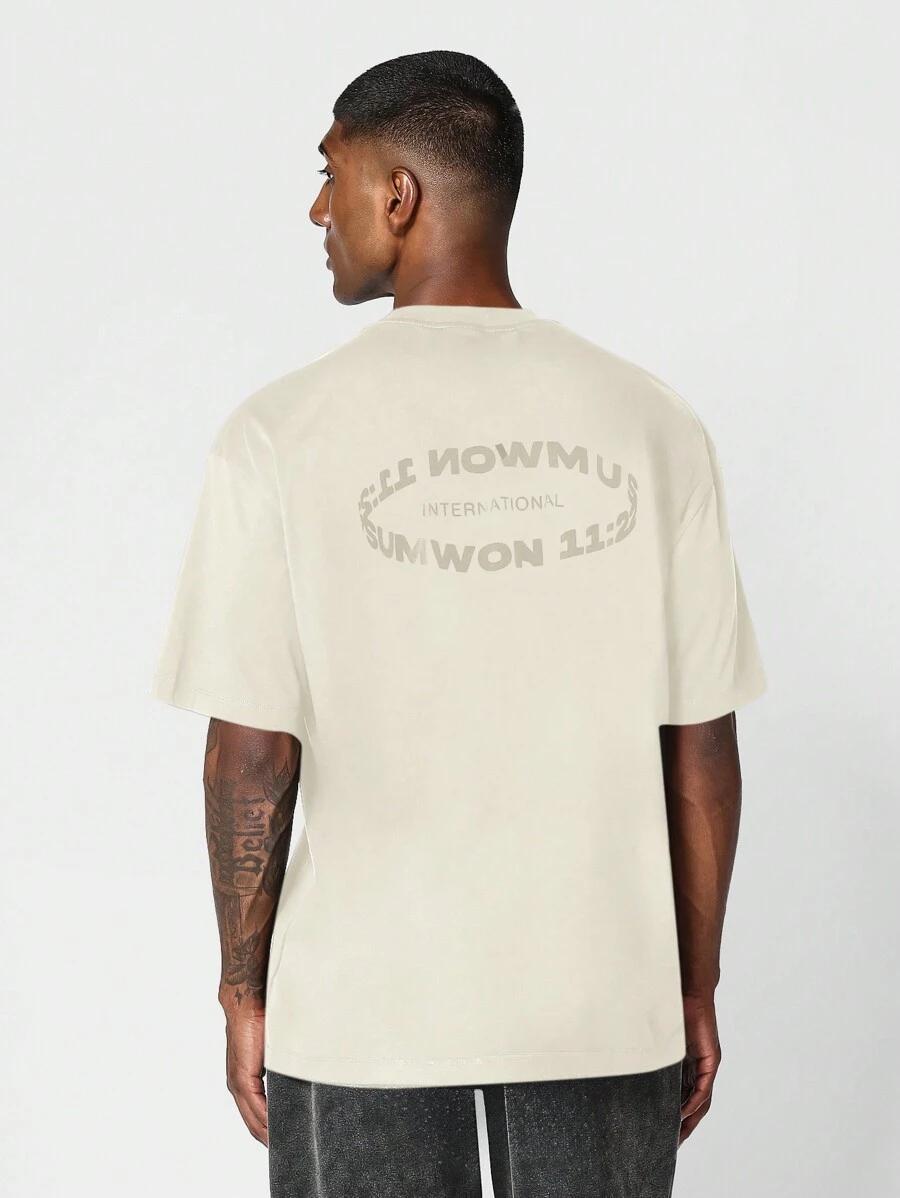beżowy T-shirt okrągły dekolt
