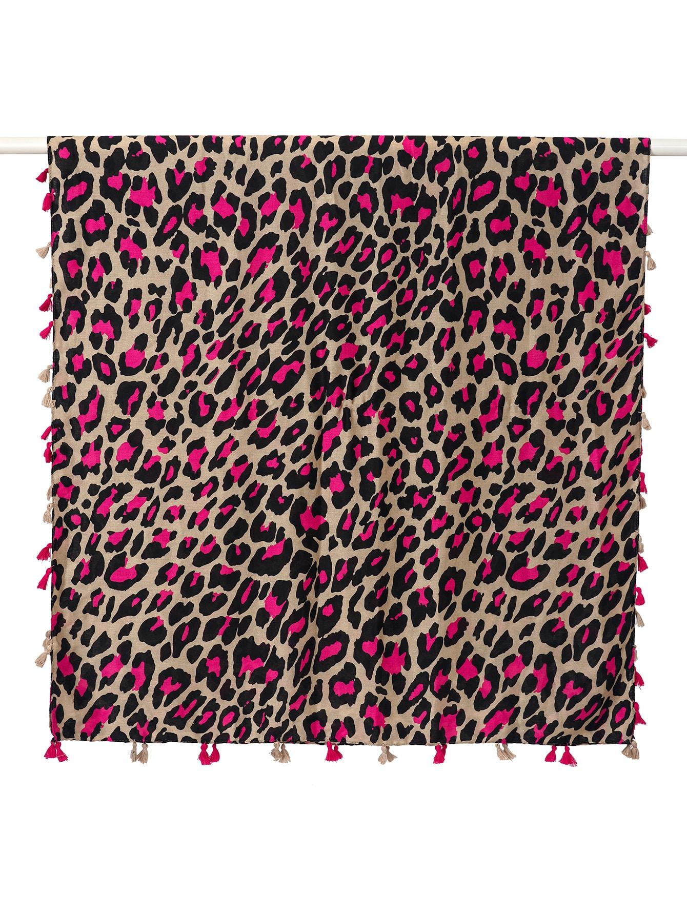 szal animal print frędzle