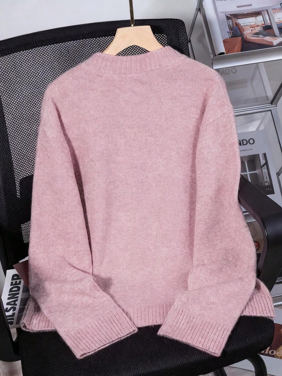 RÓŻOWY SWETER OKRĄGŁY DEKOLT 