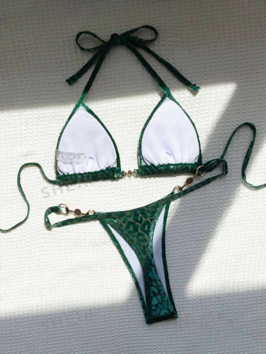 zielony strój kąpielowy bikini komplet animal print