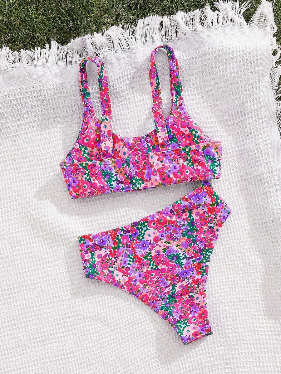 KOMPLET BIKINI WZÓR KWIATY