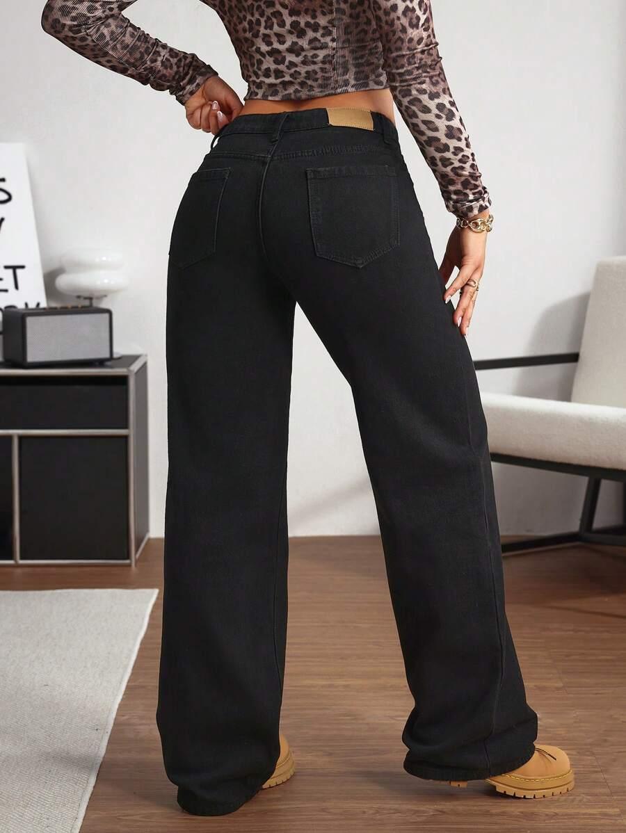 CZARNE SPODNIE JEANS PROSTE NOGAWKI