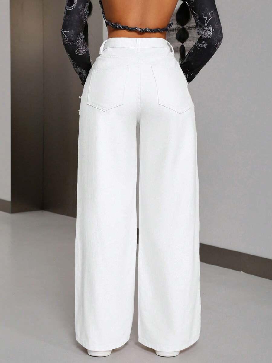 BIAŁE SPODNIE JEANS WYSOKI STAN 