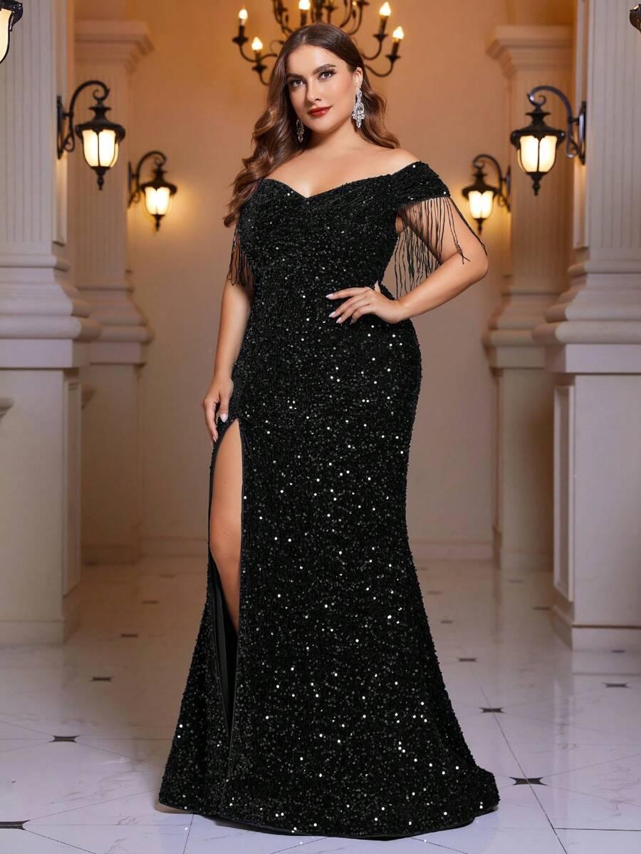 CZARNA MAXI SUKIENKA CEKINY