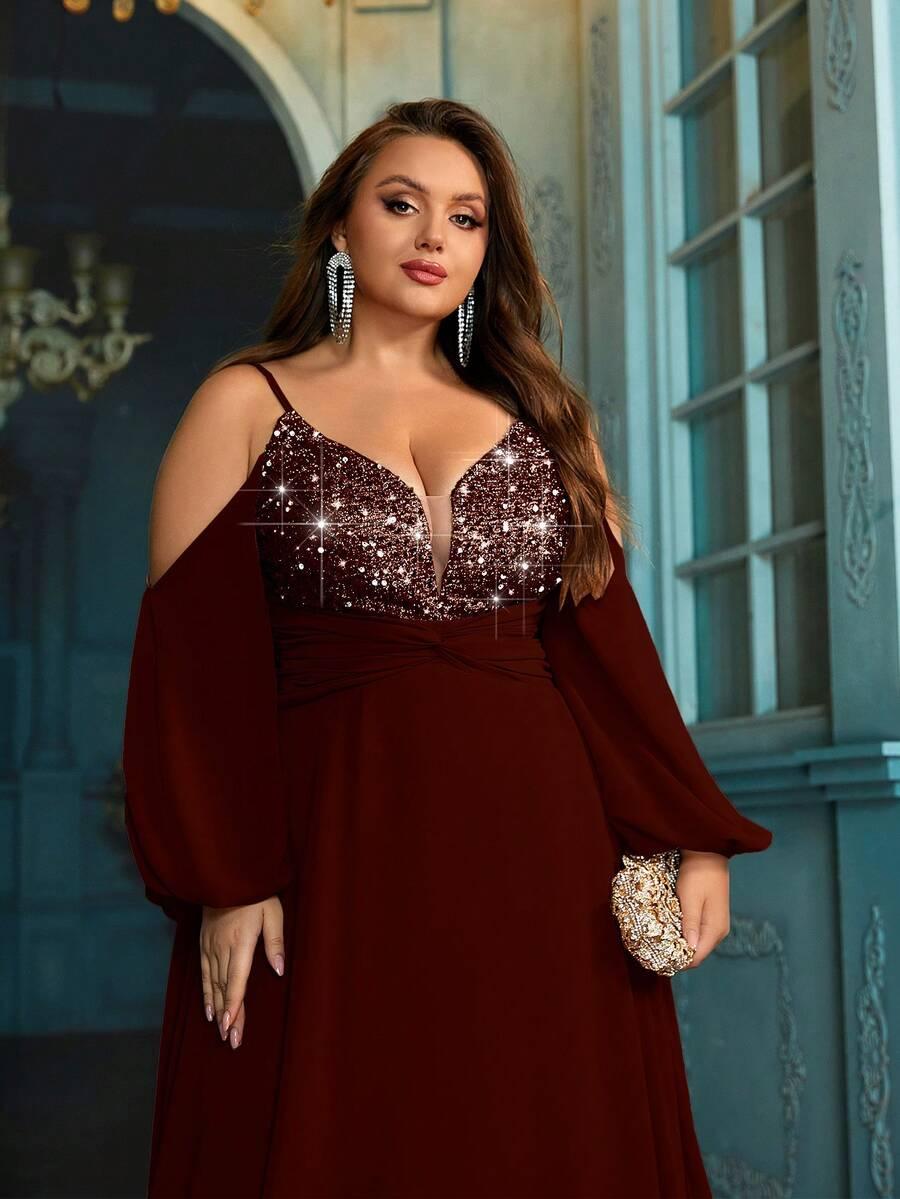 bordowa maxi sukienka cekiny